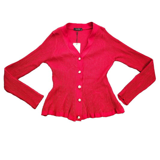 MICAS Womens Solid Knit Button Ruffled Long-Sleeve Top size Medium