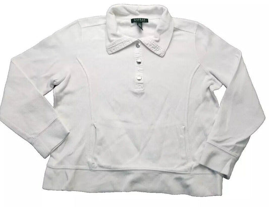 Ralph Lauren LRL Sweater Womens Size Large White Long Sleeve Button Shirt
