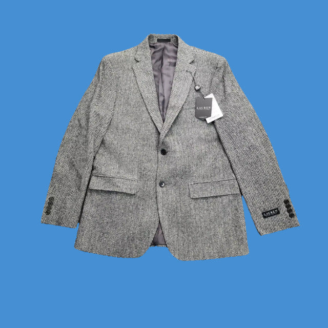 Lauren Ralph Lauren Classic-Fit Wool Suit Jacket Black/White Herringbone 42L NWT