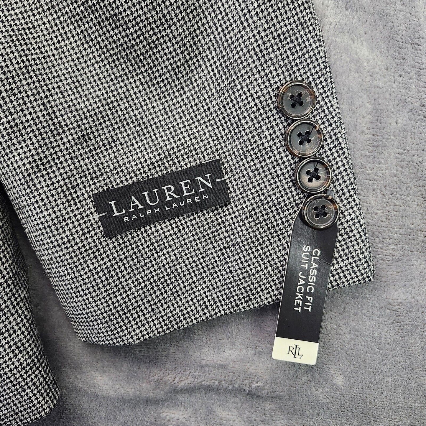 Lauren Ralph Lauren Classic-Fit Wool Suit Jacket Black/White Houndstooth 42R NWT