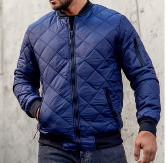Men's Quilted Lightweight Bomber Jacket Navy Blue Size XL