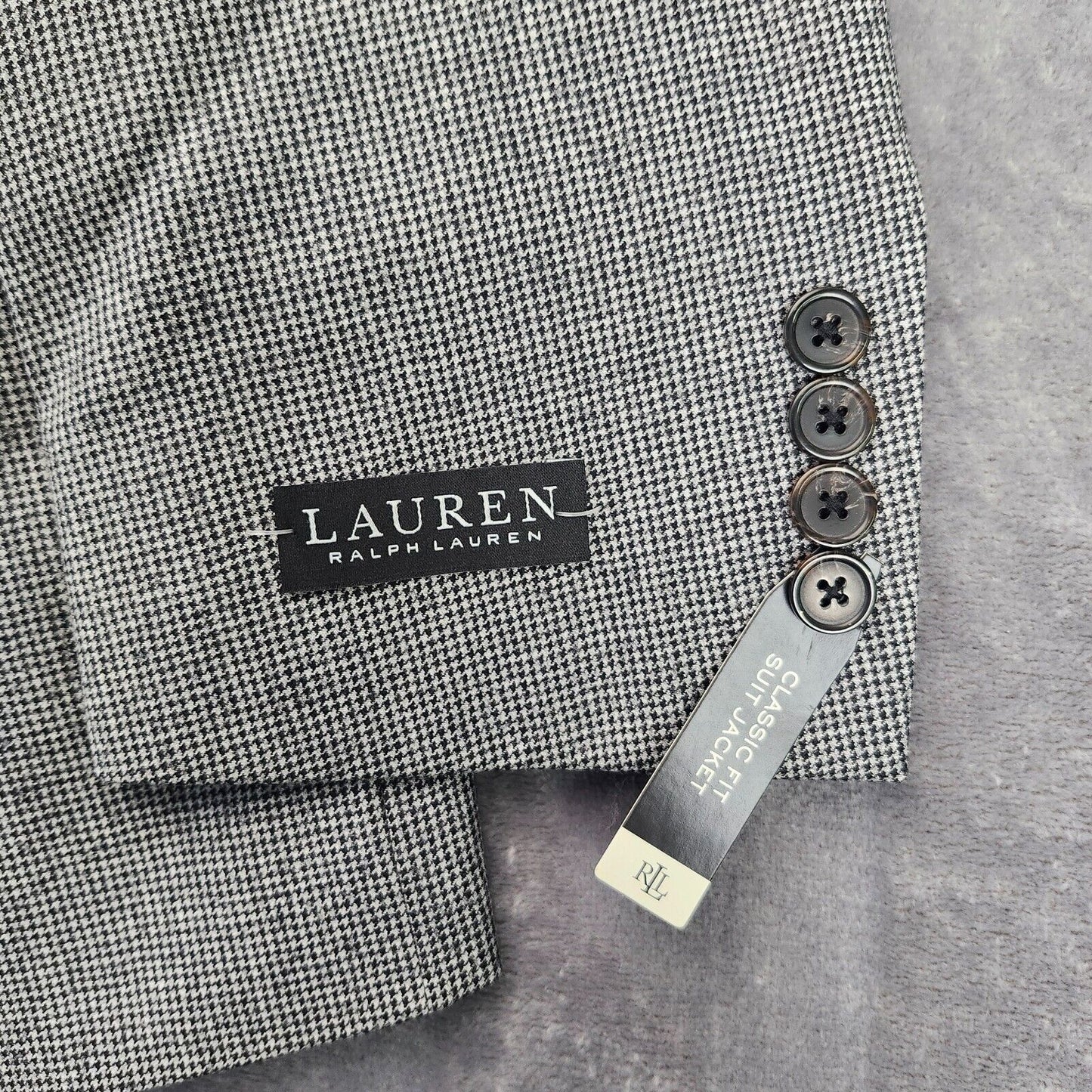 Lauren Ralph Lauren Classic-Fit Wool Suit Jacket Black/White Houndstooth 48R NWT