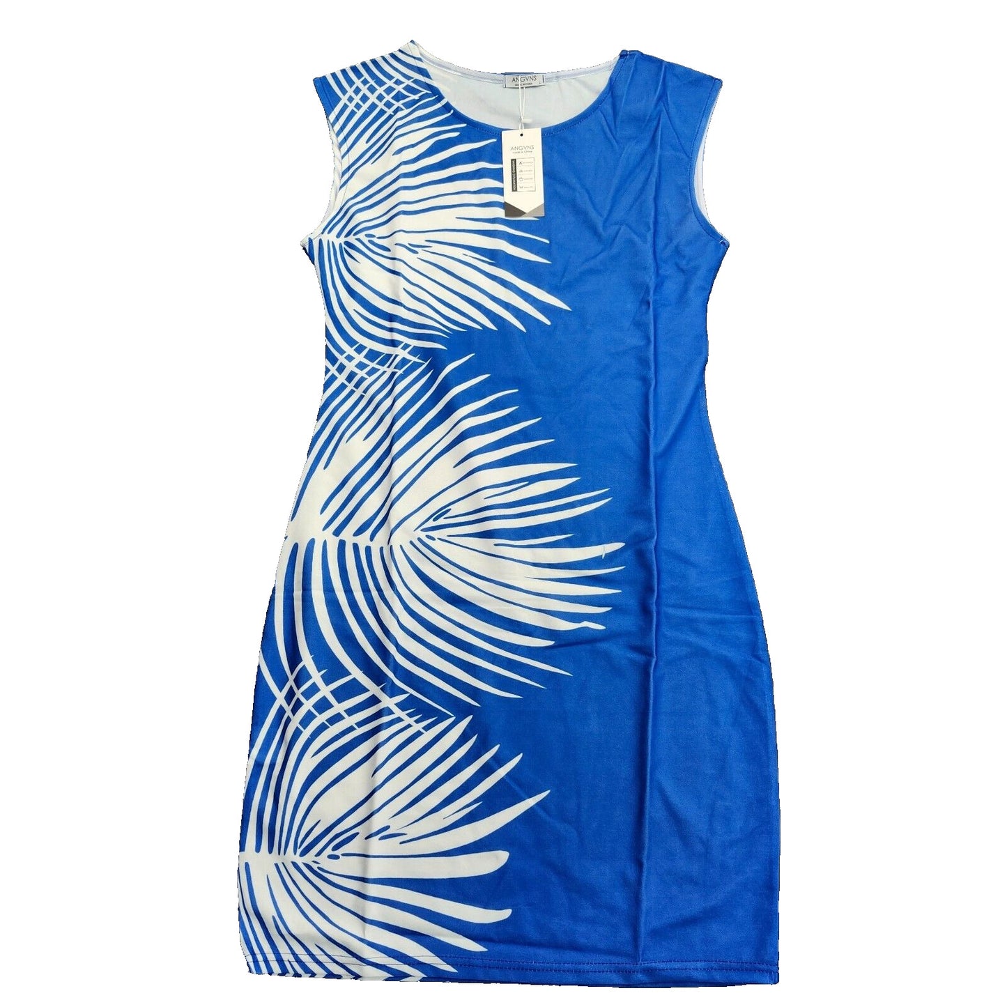 Angvns Dress Sleeveless Knee Length Stretch Blue  Size Large