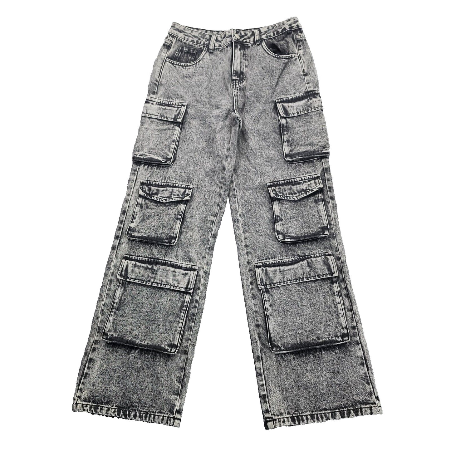 NWoT Finesse Womens High-Waisted Straight Leg Black Cargo Jeans Sz Medium