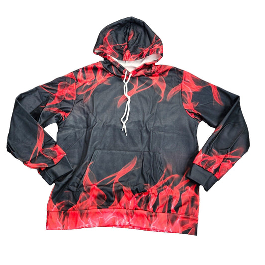 Men’s Flame 3D Printing Hoodie Sweatshirt, Unisex Pullover Hoodie Red Large