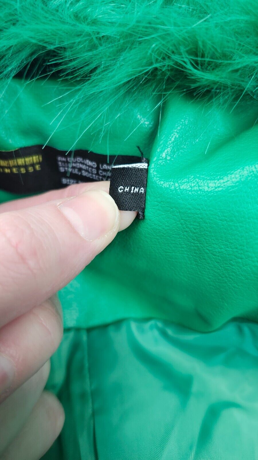 Finesse Bright Green Faux Fur Collar Trim Trench Coat XS