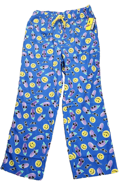 Joe Boxer Lounge/Jogger Pants Pajamas Blue with Smiles and Egg Plants Size XL