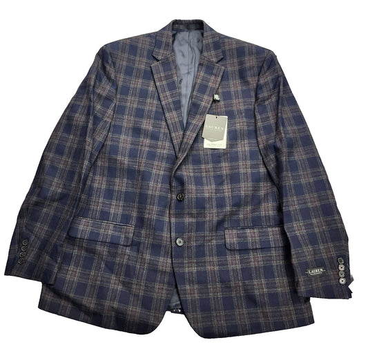 Lauren Ralph Lauren Polyester Blue Plaid Suit Jacket Blazer 46L NWT