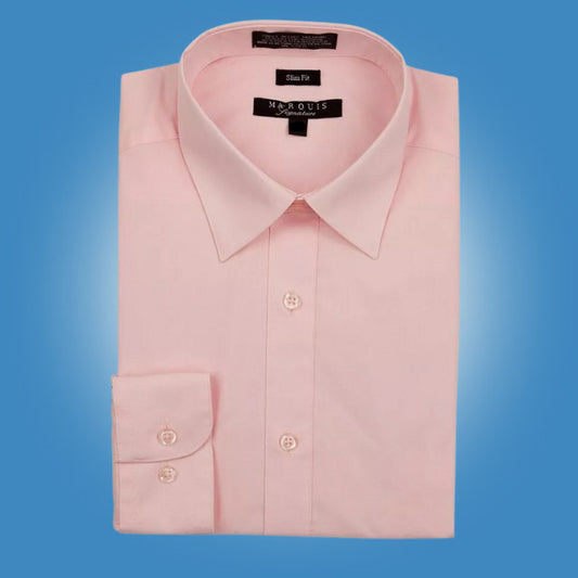 Marquis Signature Men's Long Sleeve Slim Fit Dress Shirt Pink 16 / 16.5 34/35