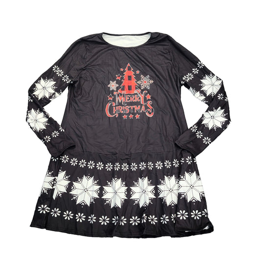 Women Christmas Long Sleeve Slim Fit Snowflake Graphic Mini Dress 2XL
