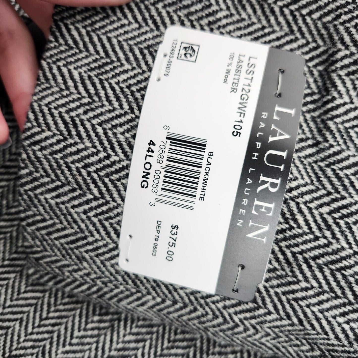 Lauren Ralph Lauren Classic-Fit Wool Suit Jacket Black/White Herringbone 44L NWT