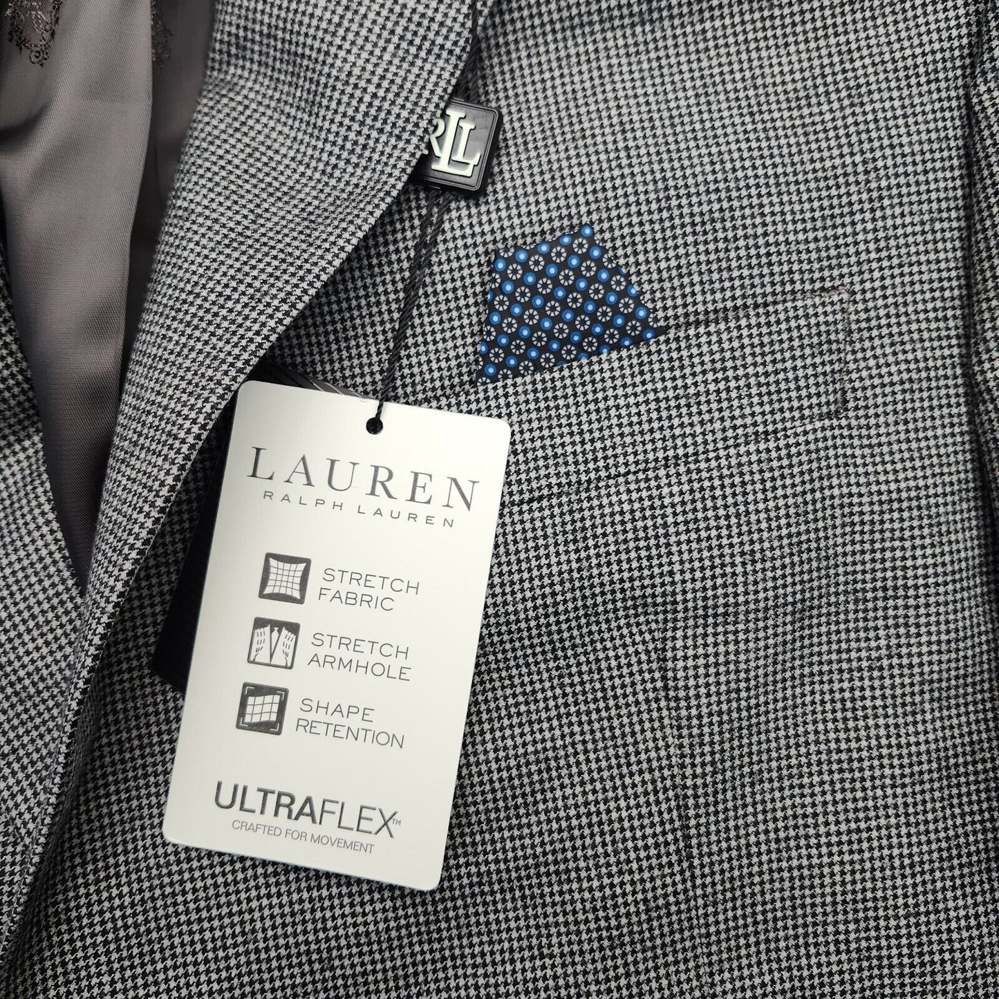 Lauren Ralph Lauren Classic-Fit Wool Suit Jacket Black/White Houndstooth 40S NWT