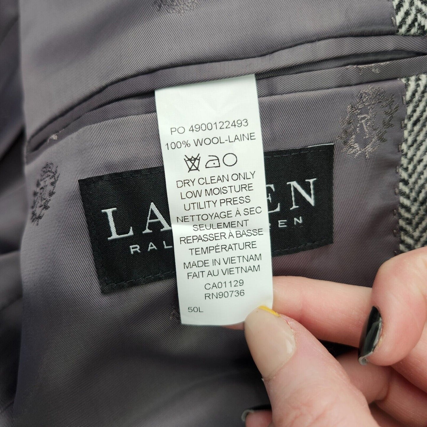 Lauren Ralph Lauren Classic-Fit Wool Suit Jacket Black/White Herringbone 50L NWT