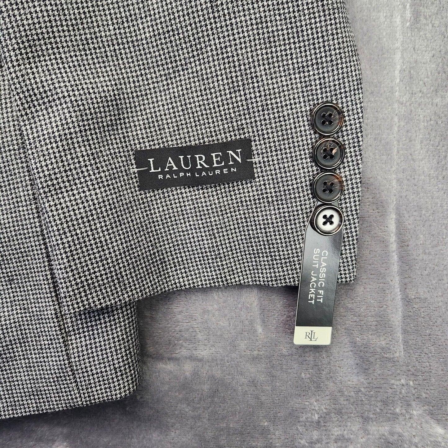Lauren Ralph Lauren Classic-Fit Wool Suit Jacket Black/White Houndstooth 46R NWT