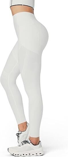 Fanka Body Sculpt Double Coverage Leggings Compression with Pockets SM White