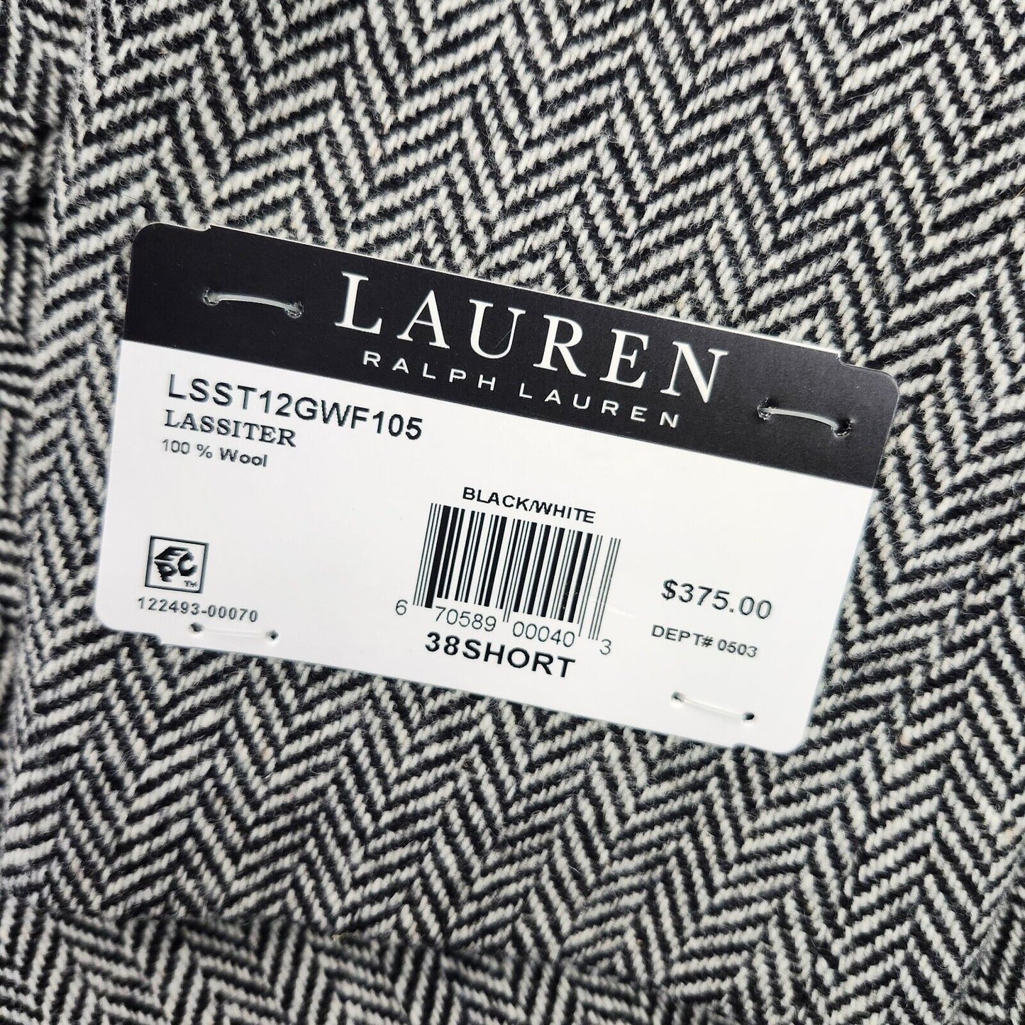 Lauren Ralph Lauren Classic-Fit Wool Suit Jacket Black/White Herringbone 38S NWT