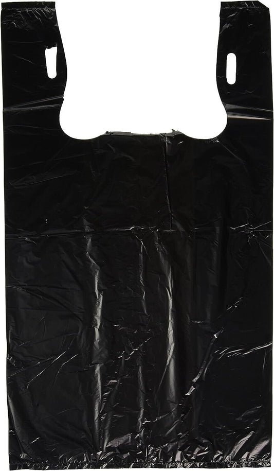 Plastic Bag-Black Plain Embossed T-Shirt Bag 11.5"x6.5"x21.5" 13 mic - 100 Bags