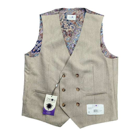 TAYION By Montee Holland Mens Tan Wool Blend Paisley Vest Pike Stitching Medium