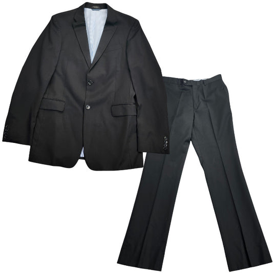 NWT Tommy Hilfiger Black Wool Suit Set Jacket Notch Lapel 38 Long, Pants 32