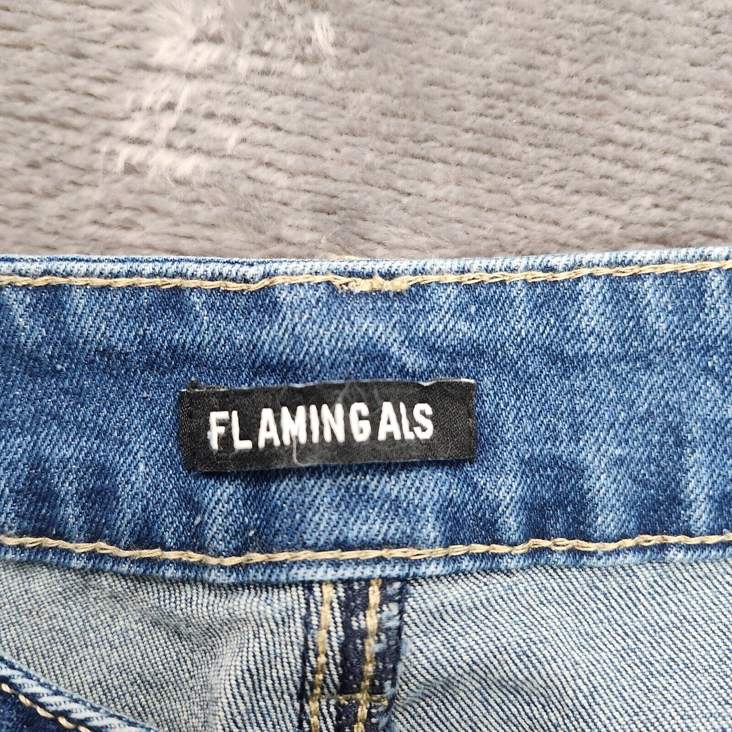 Flamingals Women's High Waist Straight Raw Hem Capri Blue Jeans Size XL