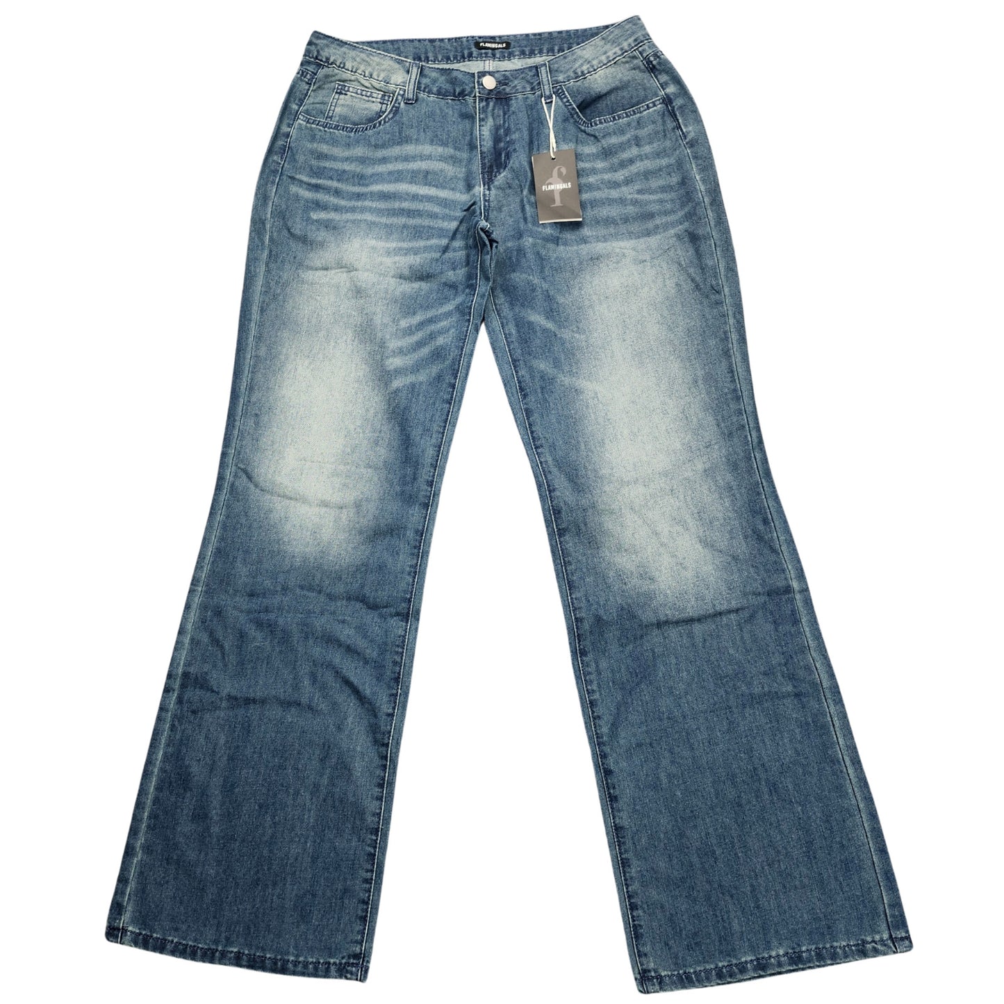 Flamingals Women's Straight Wide Leg Faded Blue Jeans Size Large