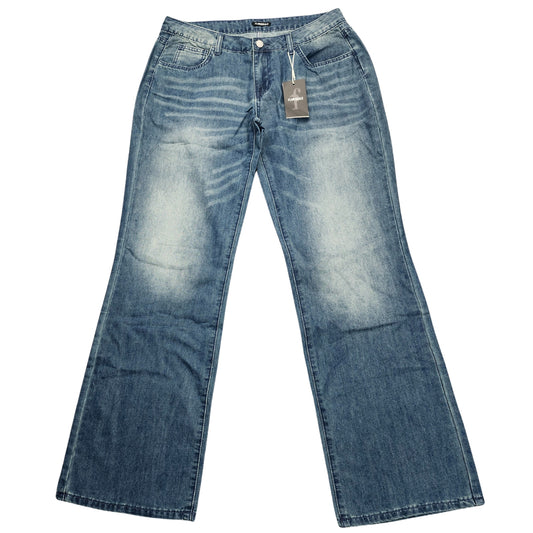 Flamingals Women's Straight Wide Leg Faded Blue Jeans Size Large