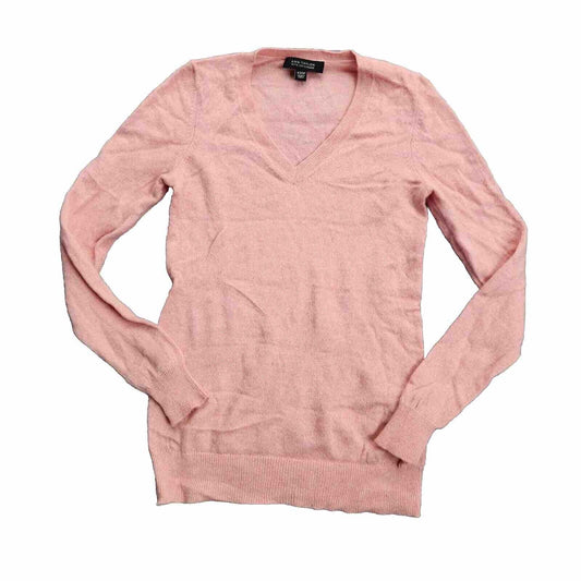 ANN TAYLOR PETITE 100% CASHMERE XXSP V-neck Pink Knit Sweater