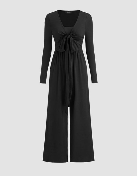 CIDER Womens Solid V-neck Wide Leg Jumpsuit Black size Medium