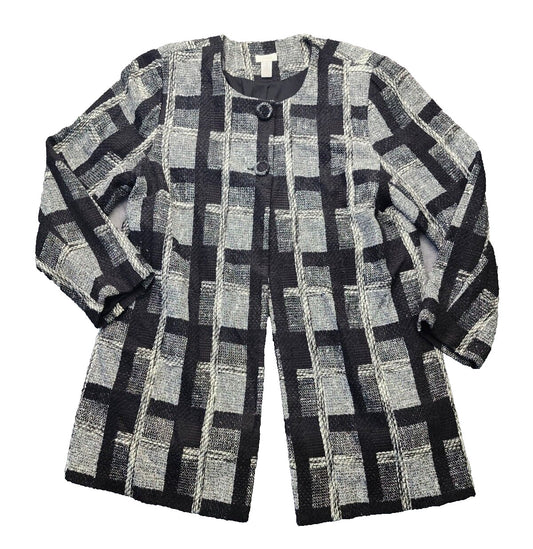 Chico's Size (Size 3) Plaid 2 Button Open Duster Coat Black & White