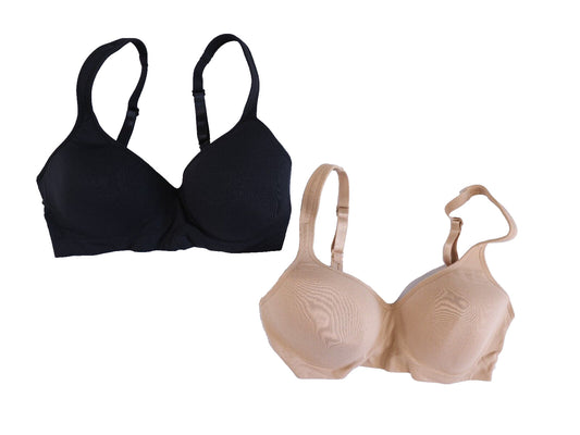 Carole Hochman Women's Wirefree Sealmless Comfort Bra, 2-Pack, Black/Taupe, Med