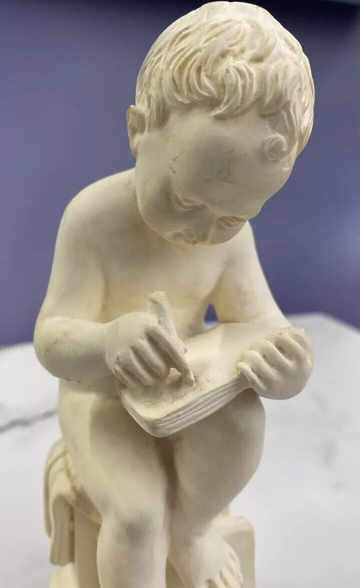 Antonio Canova Seated Child Reading Marble Composit Sculpture By Gino Ruggeri
