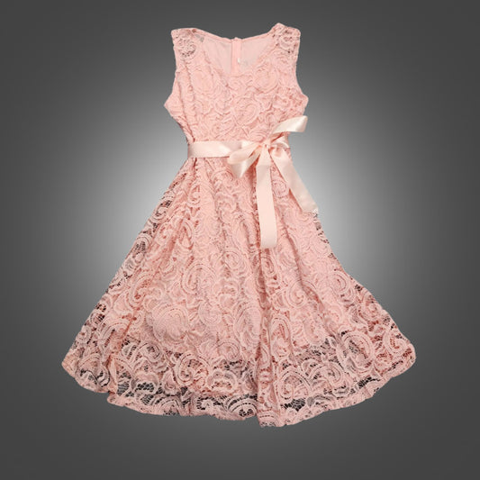 Women Summer Dress Sleeveless Formal Wedding Bridesmaid Lace Pink Size 2XL