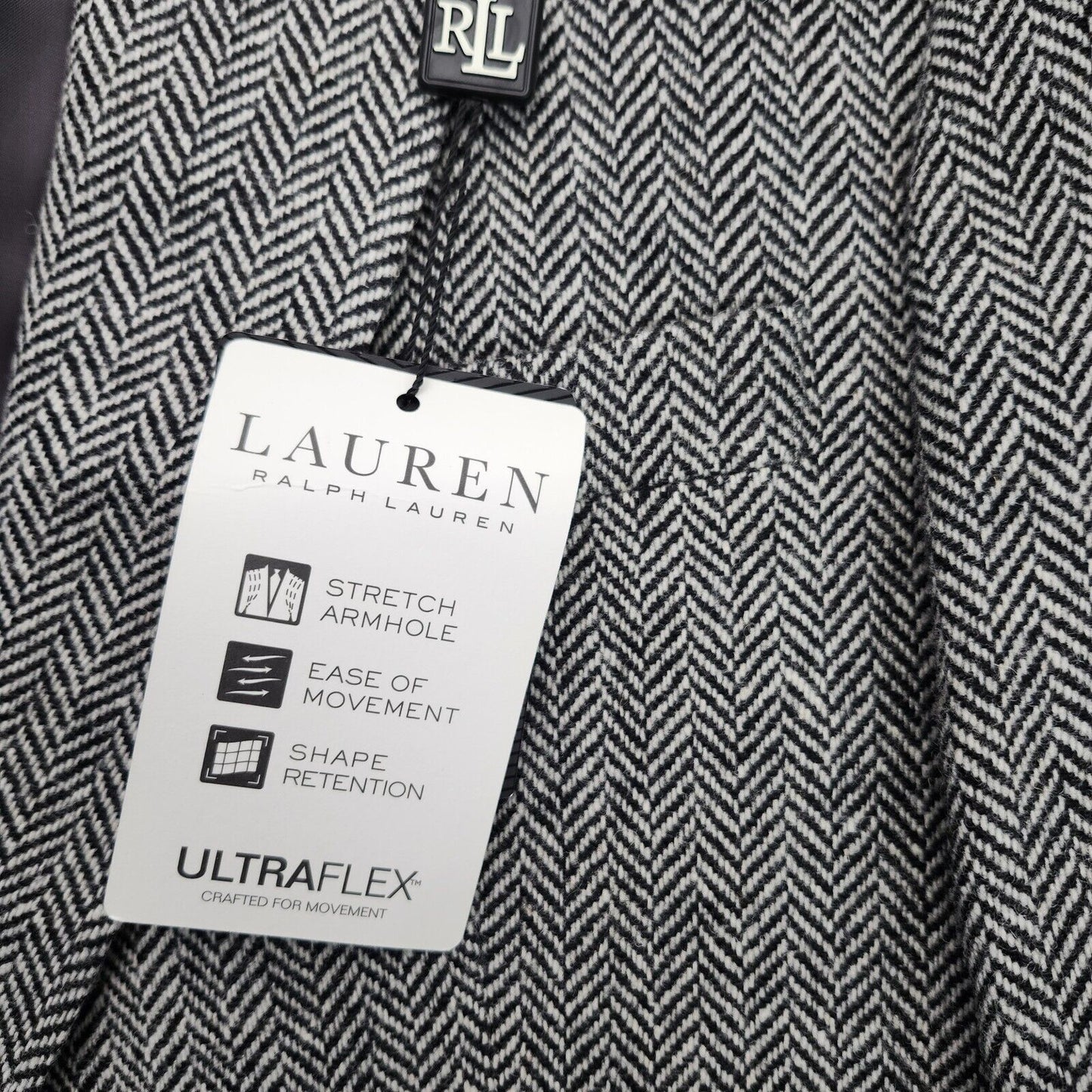 Lauren Ralph Lauren Classic-Fit Wool Suit Jacket Black/White Herringbone 42L NWT