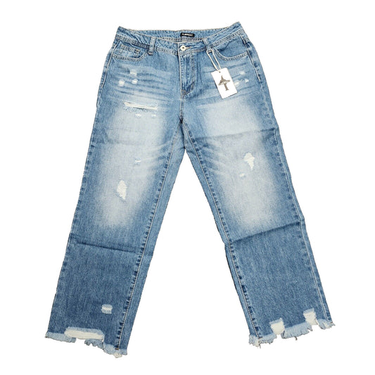 Flamingals Women's High Waist Straight Ripped Ankle Blue Jeans Size Medium