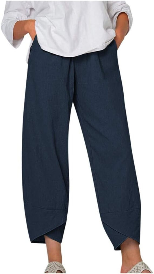 BEUU Capri Pants for Women Palazzo Lounge Baggy Trousers with Pockets 2XL