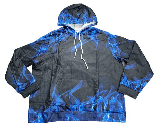 Men’s Flame 3D Printing Hoodie Sweatshirt, Unisex Pullover Hoodie Blue 4XL