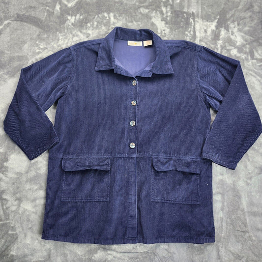 Corduroy Hunters Run Navy Blue Oversized Shirt Jacket, Large Buttons Pockets A6