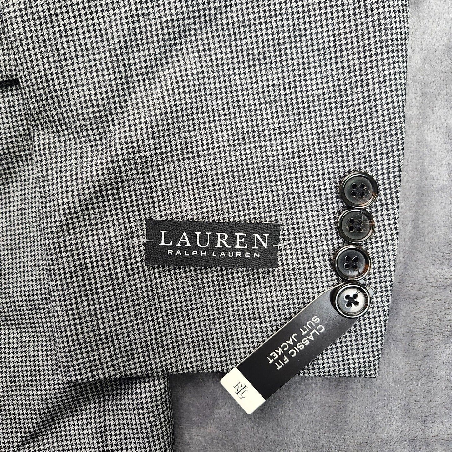 Lauren Ralph Lauren Classic-Fit Wool Suit Jacket Black/White Houndstooth 38R NWT