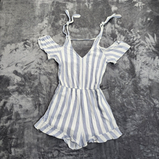 American Eagle Outfitters Small Striped Blue & White Romper Ruffle Lined Shorts