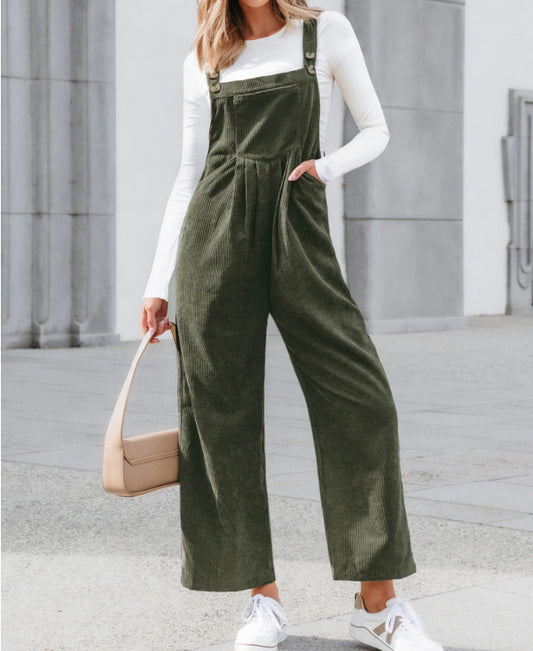 CUPSHE Womens Green Corduroy Square Neck Jumpsuit size M
