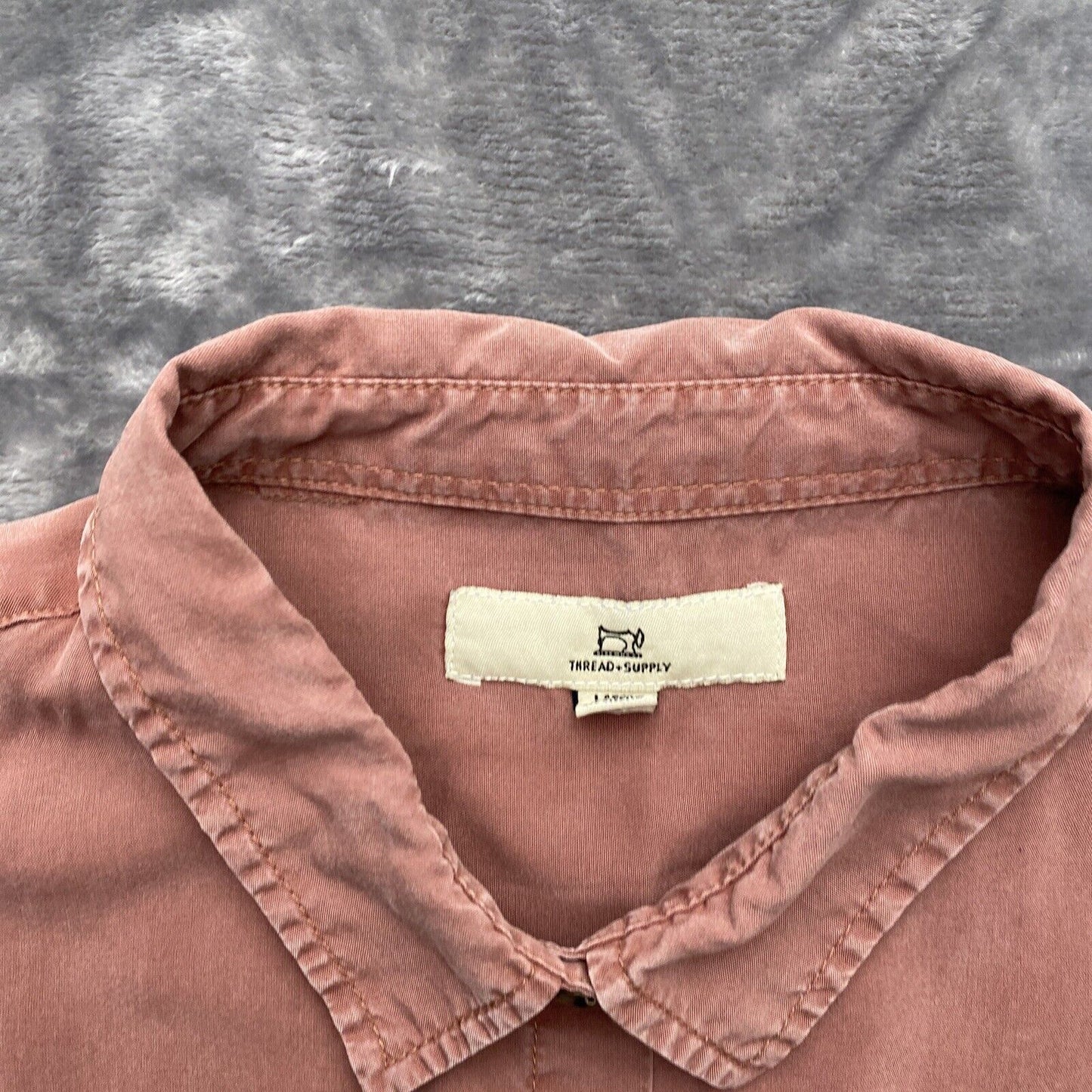 Thread & Supply Shirt Dress Womens Large Pink / Peach Button Up Roll Tab Sleeve