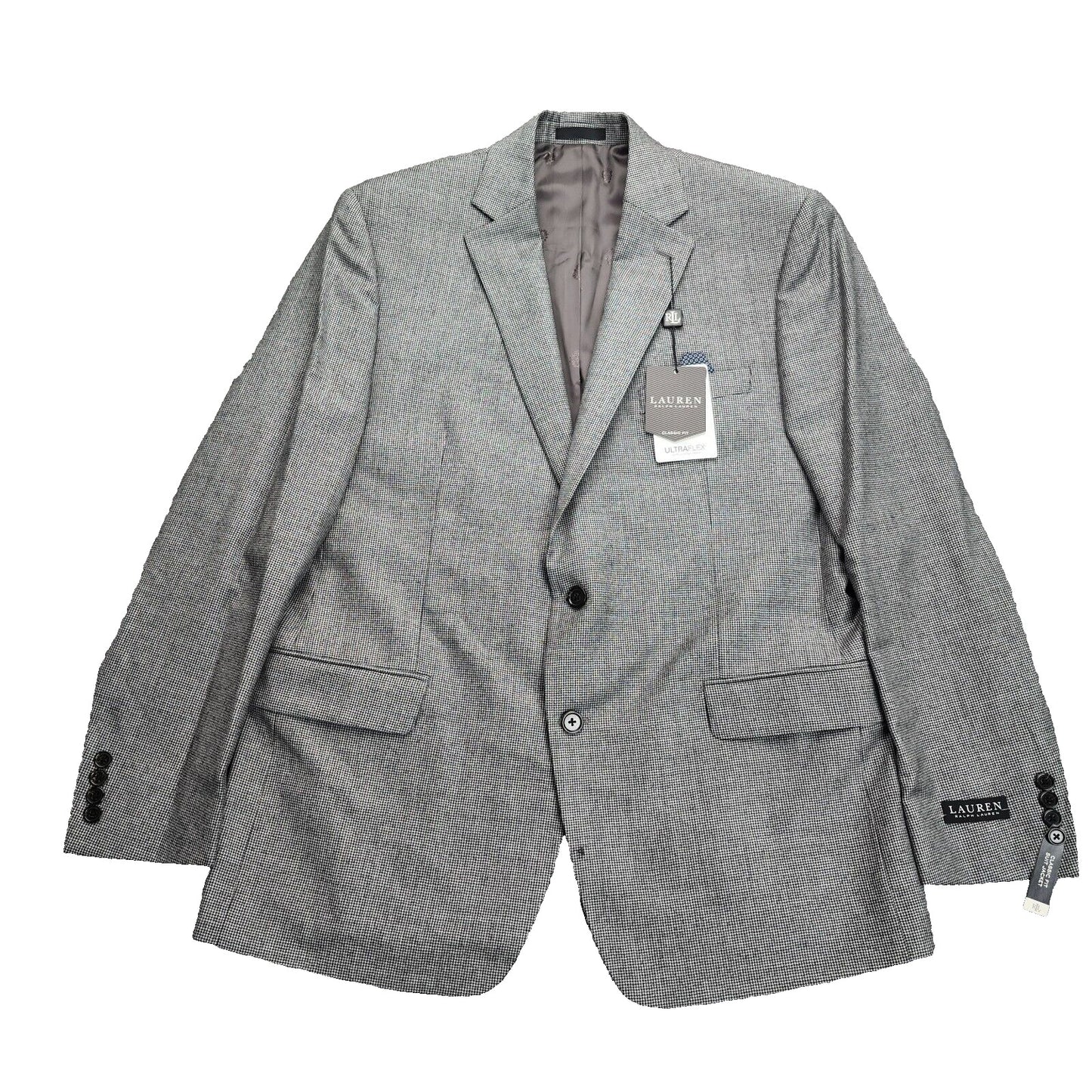 Lauren Ralph Lauren Classic-Fit Wool Suit Jacket Black/White Houndstooth 44L NWT