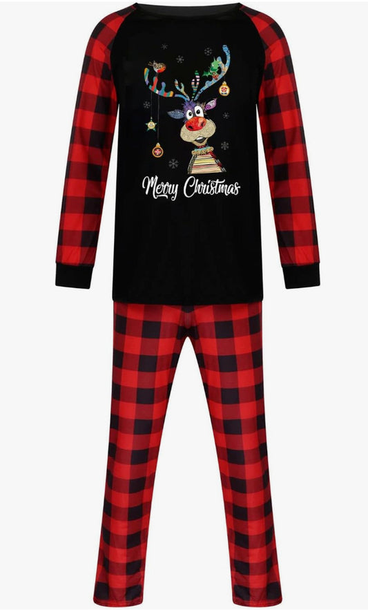 Christmas Cute Elk Reindeer Pajama Sets Classic Buffalo Plaid Jammies M