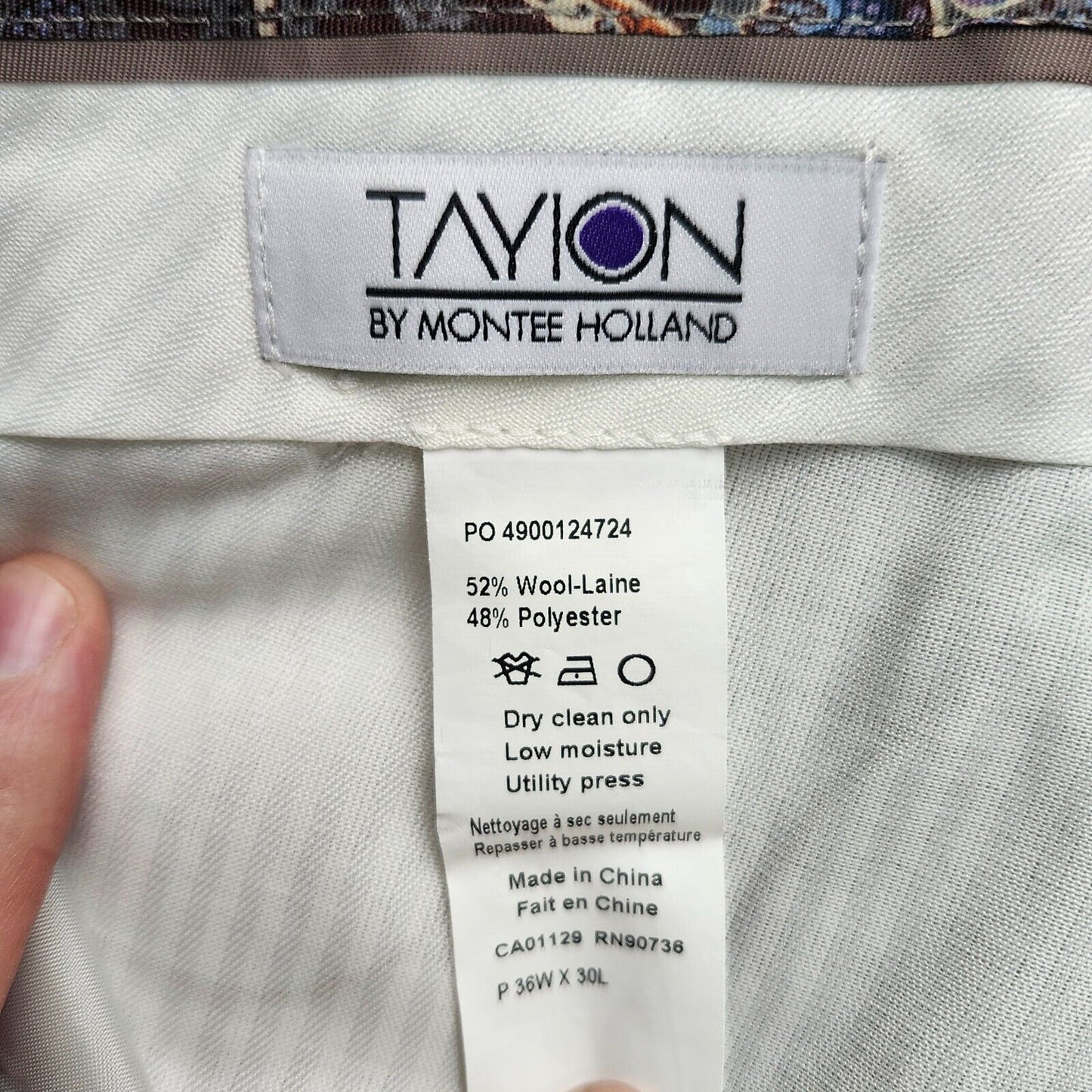 Tayion By Montee Holland Mens Classic-Fit Wool-Blend Dress Pants 36W x 30L NWT