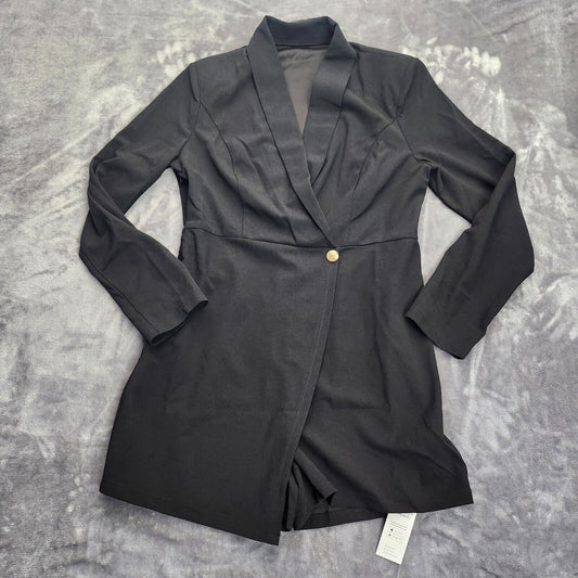 CUPSHE Women's Black V-Neck Long Sleeve Blazer Romper Large
