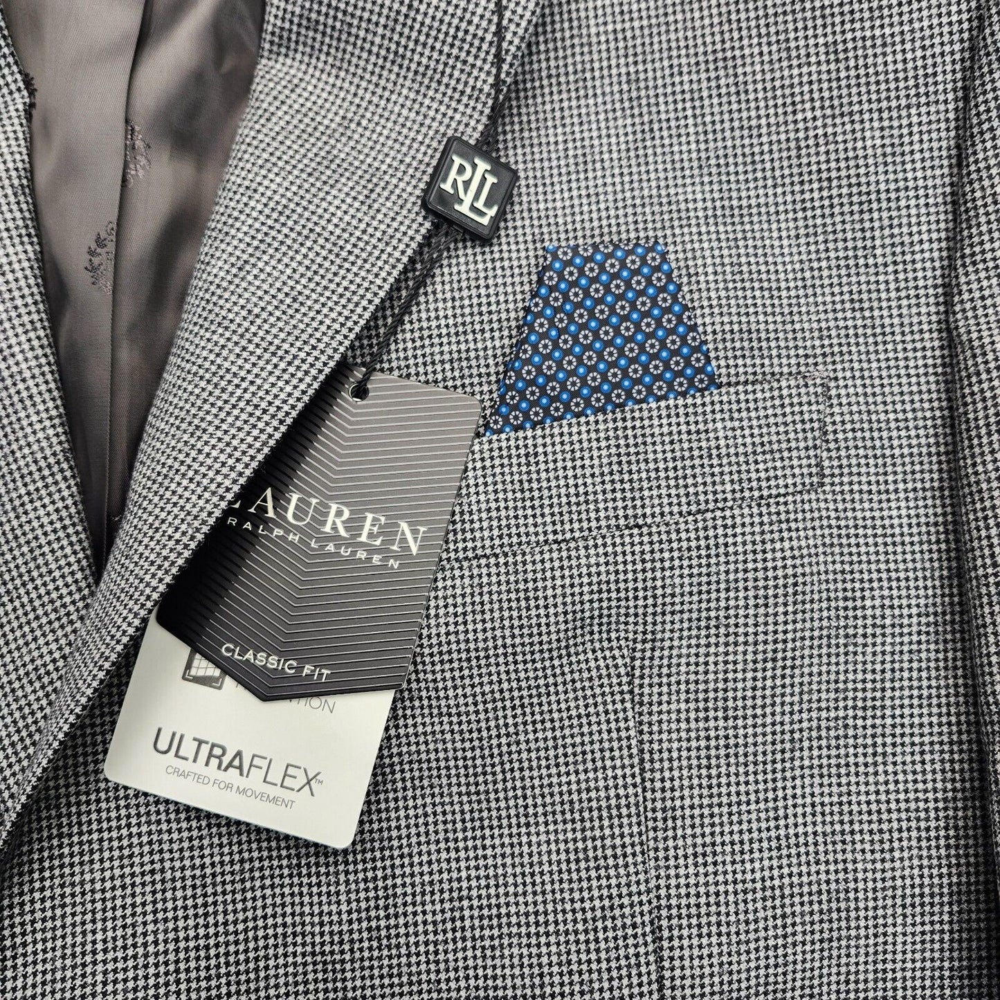 Lauren Ralph Lauren Classic-Fit Wool Suit Jacket Black/White Houndstooth 42S NWT