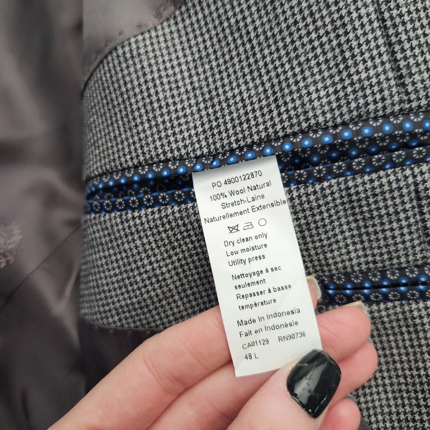 Lauren Ralph Lauren Classic-Fit Wool Suit Jacket Black/White Houndstooth 48L NWT