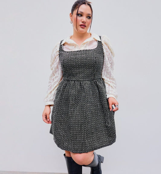 Cider Tweed Square Neckline Black & White Mini Dress Size 1XL NWT