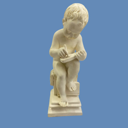 Antonio Canova Seated Child Reading Marble Composit Sculpture By Gino Ruggeri