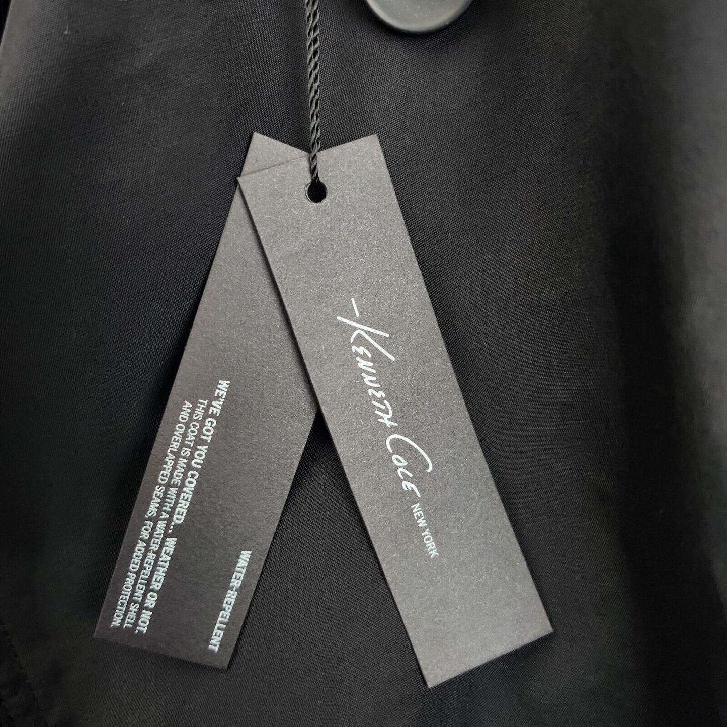NWT Kenneth Cole NY Mens Rain Jacket Trench Coat Rado Black size 46 Regular